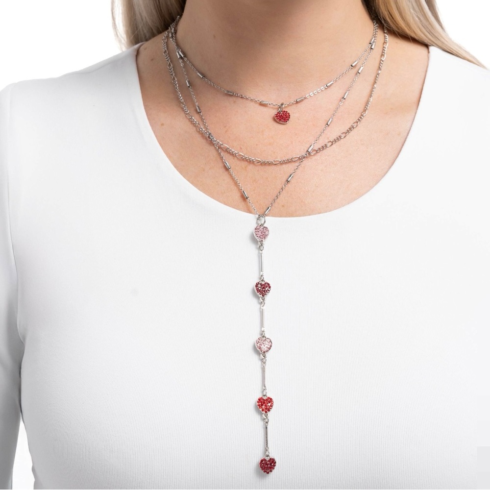 Elegant Silver and Red Heart Necklace